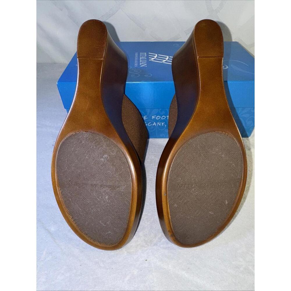 Italian Shoemakers Wedge Heel Shoe Size 8.5 Farley Thong Sandals Mocha Slip On - Picture 5 of 10
